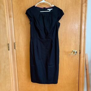 Boden Black Cap Sleeve Pleated Neck Sheath Dress US‎ 10L